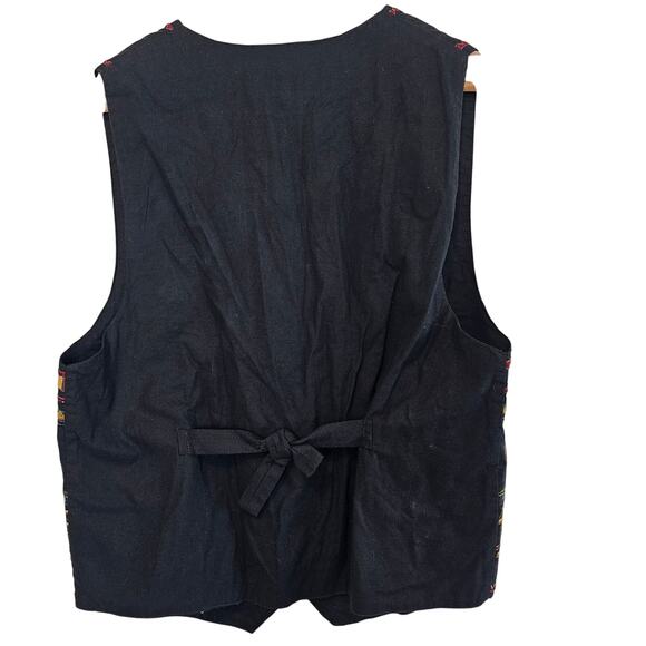 Vintage Vest Womens Medium Black 90s Button V-Neck Geometric Indie Southwestern - Picture 2 of 7